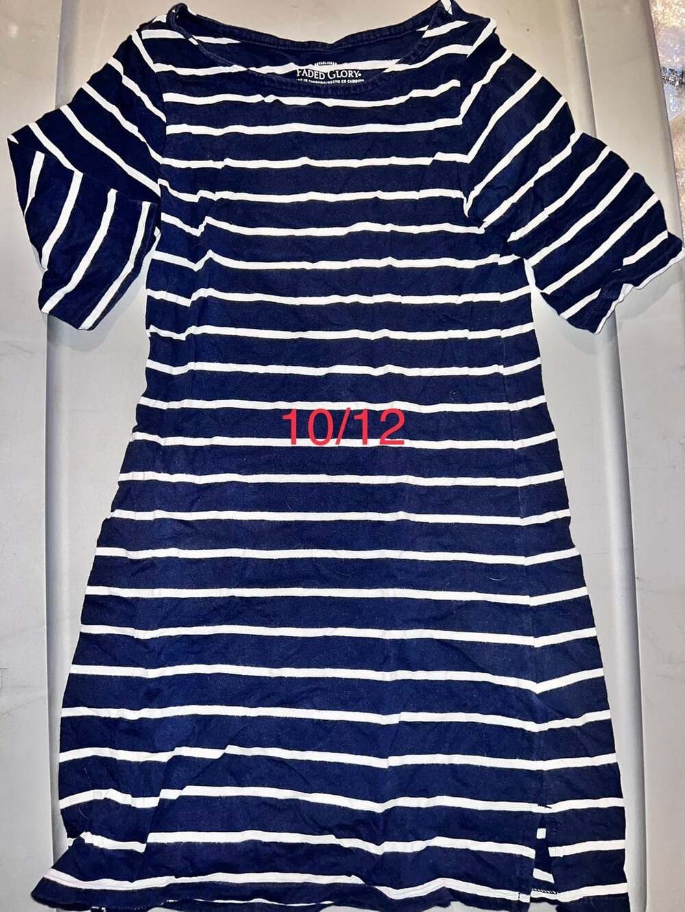 Faded Glory Striped T-Shirt Dress Size 10/12 Navy Blue White